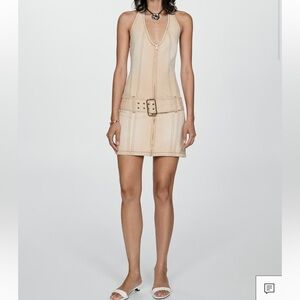 Mango Cream Halter Mini Dress with Belt